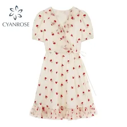 Summer Seling Flower Embroidery Frocks For Women Sweet Style Short Sleeve Vintage Mesh Holiday Mori Girl Fairy Dress 210515