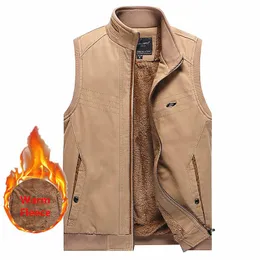 Herrvästar Vinterväst Tjocken Fleece Waistcoat Bomull Ärmlös Casual Jacka Man Super Varm Kläder Khaki Svart L-4XL