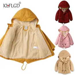 Vinter Children's Hooded Plush Bomull Jacka Windbreaker Coat Boys and Girls Medium Long Plush Waist 211027