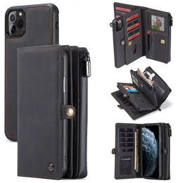 Funda de lujo con cremallera magnética para teléfono, funda tipo billetera para iPhone 12 Mini SE 7 8 11 Pro XS Max X XR, tarjeta de cuero con tapa