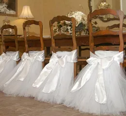 2021 Satynowy Tulle Tulu Krzesło Obejmuje Vintage Romantyczny Krzesło Sashes Piękne Moda Dekoracje Ślubne
