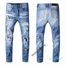 2021 Erkek Tasarımcı Kot Sıkıntılı Yırtık Biker Slim Fit Motosiklet Bisikletçiler Denim Erkekler Için S Moda Mans Siyah Pantolon 21ss Pour Hommes 685