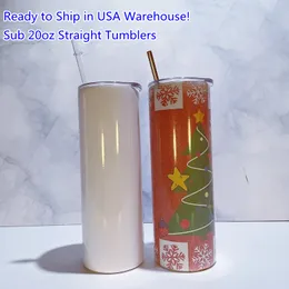 Local warehouse! Sublimation Tumbler 20oz STRAIGHT Tumbler Straight Cups with straws Kid Water Bottle Sippy Cup US-Abroad Shipping USA warehouse
