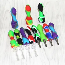 DHL HOOSHS Food Grad Silicone Nectar med 10mm Titanium Tip Quartz Tips Mini Silicone Dab Straw Smoking Pipes