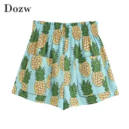 Summer Lady Print Shorts Poches Taille élastique Loose Holiday Shorts Femme Taille haute Casual Court Spodenki Damskie 210414