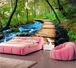 Tapeten Benutzerdefinierte 3D PO Wandbilder Brücke Wasser Wald Tauben TV Hintergrund Wand Wohnzimmer Schlafzimmer Selbstklebende Wasserdicht