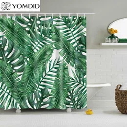緑の熱帯の植物のシャワーカーテンのバスルーム防水ポリエステルシャワーカーテンの葉3D印刷バスカーテン12のフック210609