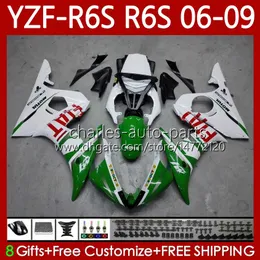 دراجة نارية لصناعة الجسم Yamaha YZF600 YZF R6 S 600 CC YZF-R6S 06 07 08 08 09 Bodys 96NO.117 YZF R6S 600CC الأبيض الأخضر YZFR6S 2007 2008 2009 YZF-600 06-09 OEM Fairing Kit