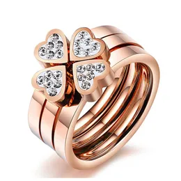 結婚指輪ファッションジュエリーユニークな 3in1 ハート女性のための鋼ニッケルフリー CZ キュービックジルコニアクローバー販売