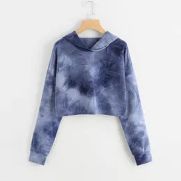 Streetstyle Sweatshirt Women Long Sleeve Tie Dye Crop Hoodie Scribble Patchwork Pullover Moletom Feminina #T1G1