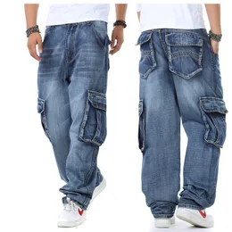 Męska Baggy Hip Chmiel Jeans Multi Kieszenie Deskorolka Cargo Dla Mężczyzn Tactical Denim Joggers Spodnie Plus Rozmiar 44