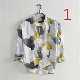 Fashion printed seven-point sleeve linen shirt men's summer vacation casual breathable collar cotton 210420