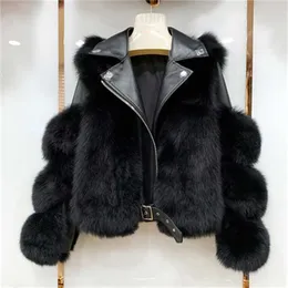 Real Fox Fur Coats z prawdziwą skórą owczej skóry Hurtownia Natural Fox Fur Kurtka Znosić Luksusowe Kobiety Zima 210927