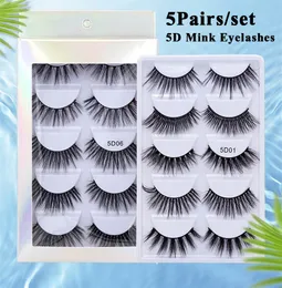 5 pares 5d mink cílios de cabelo conjunto misturado cílios falsos macio natural natural olho chicote extensão ferramenta de maquiagem beleza faux lash