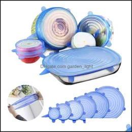 Kitchen Housekee Home Gardenkitchen Storage Organization 6Pcs Riutilizzabili Sile Stretch Coperchi Mantieni alimenti freschi Wraps Er Drop Delivery 2021 9Cwgv