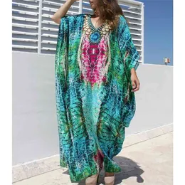 Maxi beach boho klänning plus storlek täcker upp pareos de playa mujer robe de plage bikini täcke bär sarong 210629