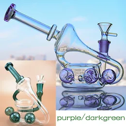 5.5 인치 높이 보라색 물 담뱃대 다크 그린 트럼펫 경적 unquie 모양 유리 물 봉 도매 dab rigs bubbler에 대 한