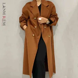 LANMREM Autumn And Winter Double-sided Cashmere Coat Women's Long Double-breasted Fashion Solid Coat For Women 2A466 211118