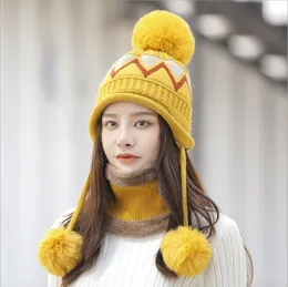 Mycket bra vinter söt och varm ullen stickade hattar halsdukar sätter gszm018a mode förtjockat tre-boll öronskydd söt kvinnlig hatt kostym keps