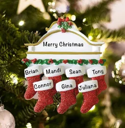 new red Resin Personalized Stocking Socks Family Of 2 3 4 5 6 7 8 Christmas Tree Ornament Creative Decorations Pendants