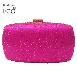 Boutique de FGG Pink Fuchsia Crystal Diamond Kvinnor Kvinnor Väskor Minaudiere Koppling Bag Bridal Bröllopskoppling Kedja Handväska 211022