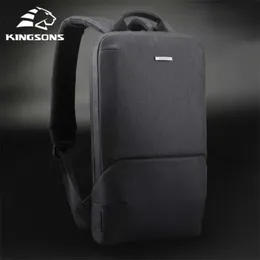 Kingsons Cienkie 15 '' Plecaki Laptopa Mężczyźni Kobiety Biznes Plecak Biuro Torba robocza Unisex Grey Ultralight Schoolbag z USB 210929
