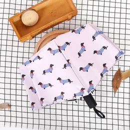 縞模様の犬の傘のポケット傘3折りたたみフレッシュパーティーストリーク犬パラソル日当たりの良い雨のピンクの傘の女性H1015