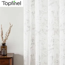 TopFinel Lily Cortinas para sala de estar quarto tule moderno flores pura cortina janela tratamento branco voile drapes Decor 210712