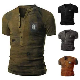 T-shirts 4 färger Mens T-shirts V-nacke lös militär enhetlig tee casual o-neck kortärmad stor storlek