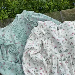 2021 Jesień Nowy Koreański Styl Baby Girls Floral Printed Sukienka Ruffles Derb Dzieci Księżniczka Sukienki Dzieci Robe G1129