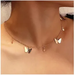Pendanthalsband Modyle 2021 Bohemian Gold Color Farterfly Necklace Multi-Layer Clavicle Chain Choker för kvinnors smycken
