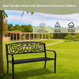 US stock 50" Outdoor Welcome Backrest Cast Iron Bench a43 a41