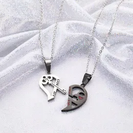Pendant Necklaces Simple Necklace Adjustable Double Color 2 PCS Gifts Broken Heart Lovers Jewelry Couple Key Locket