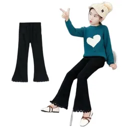 children's pants flared lace edge spring and autumn girls trousers 3-12 years casual P781 210622