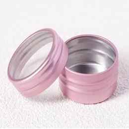 10g Empty Aluminium Cosmetic Bottle Tin with window Round Jar Can Nail Decoration Crafts Pot Container pink silver gold