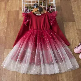 Dziewczyny Princess Birthday Party Childern Długim Rękawem Odzież Kids Lace Wedding Vestido Dzieci Boże Narodzenie Tutu Dress 210331