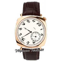 Historia American 1921 82035 Automatyczny Zegarek Mężczyzna 18K Yellow Gold White Dial Black Number Markery Brązowy Skórzany Pasek Zegarki Sporty PureTime01 E21B2