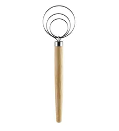 2021 Stainless Steel Coil Egg Beater Wooden Handle Agitator Dough Whisk Kitchen Gadget baking Tool
