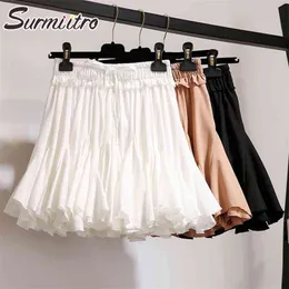 Surmiitro Branco Preto Chiffon Summer Shorts Saia Mulheres Moda Coreana Cintura Alta Tutu Plissado Mini Saia Estética Feminina 210412