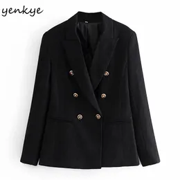 Mode femmes Vintage noir velours Blazer travail porter élégant bureau veste dame costume mince Double boutonnage affaires femmes costumes Blazers