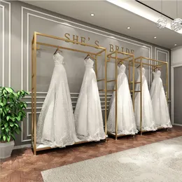 Wedding dress shop floor type clothing display rack Commercial Furniture photo studio shelf golden party dresses hanging