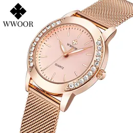 Kvinnor Mode Rosa Bracelet Watch 2021 Top Diamond Quartz Ladies Rose Gold Wrist Present Clock Wristwatches