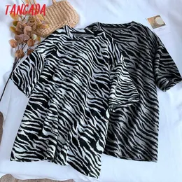 Tangada Frauen Übergroße Leopardenmuster Lange Pullover Jumper Kurzarm O Hals Weibliche Pullover Chic Tops XLJ2 210609