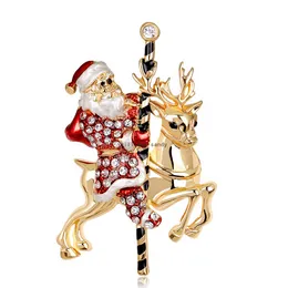 Gold Crystal Christmas Brosch Diamond Gold Santa Reindeer Brosches Corsage Scarf Buckle Dress Set Set Women Fashion Jewelry Will and Sandy Gift