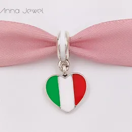 イタリアを作るジュエリーのための魅力の真珠ビーズイタリアの心の旗Pandora 925シルバーハンドブレスレット女性男性バングルチェーンビーズセットネックレスペンダント誕生日ギフト