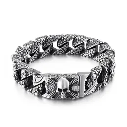 Gothic Retro Style Mens Bracelets Stainless Steel Skull Franco Link Curb Chain Bracelet For Men Punk Fashion Jewelry