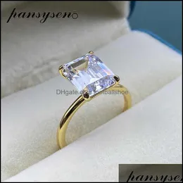 Solitaire Ring Rings Jewelry Pansysen White/Yellow/Rose Gold Color Luxury 8X10Mm Emerald Cut Aaa Zircon For Women 100% 925 Sterling Sier Fin