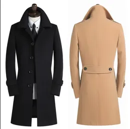 Klapki jednopierierskie Casual Wełniany płaszcz Mężczyźni Wełna Trench Coats Długie Rękawy Slim Płaszcz Męskie Cashmere Anglia Duży rozmiar 9XL