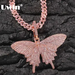 UWIN - Halsband med rosa kubik Zircon fjäril hängsmycke, kubansk kvinna kedja, fantasi smycken, AAA Q0809