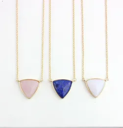 Exquisite Handmade Triangle white Pink Crystal Stone Polishing Metal Druzy Natural stone Rose Quartz Necklaces Pyramid Pendants Necklace
